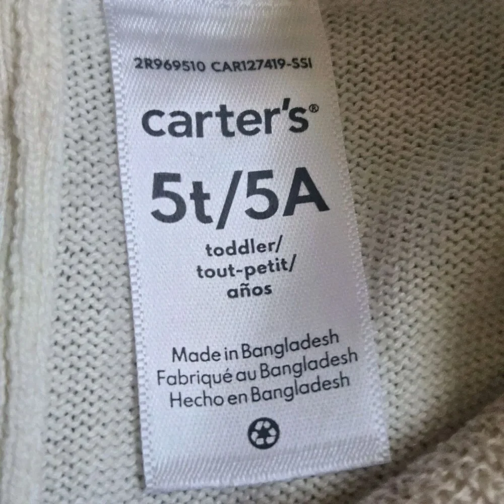 Carters 5T Toddler Girl Fair Isle Sweater Dress Ivory Cream Knit Skater Pleated